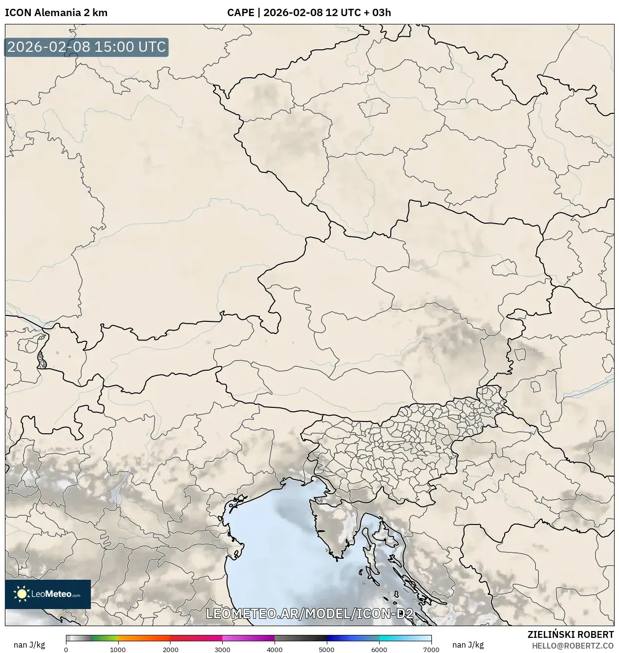 ICON Alemania 2 km model - Austria, CAPE