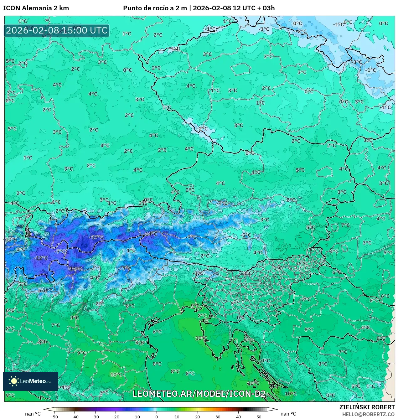 ICON Alemania 2 km model - Austria, Punto de rocío a 2 m
