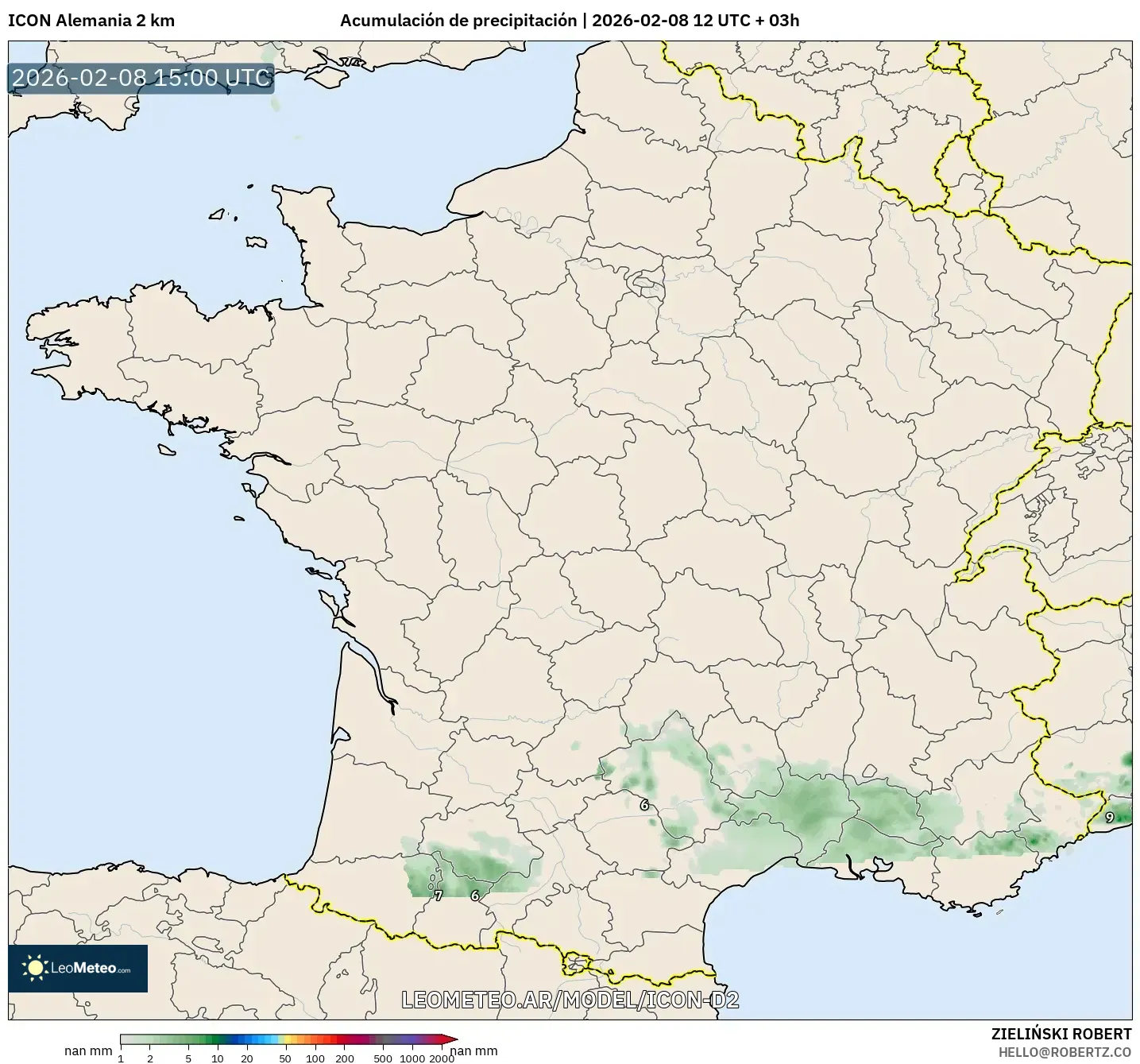 ICON Alemania 2 km model - Francia, Acumulación de precipitación