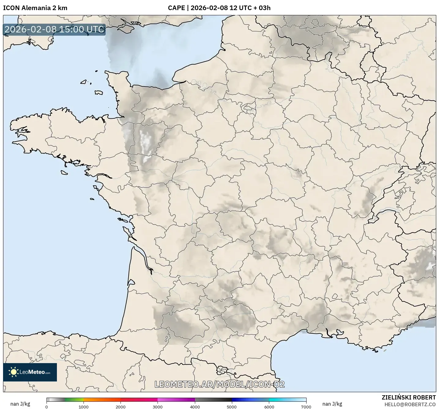 ICON Alemania 2 km model - Francia, CAPE