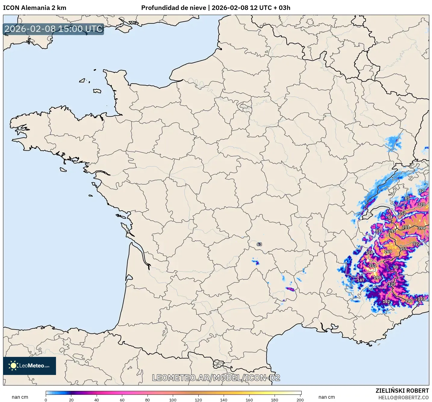 ICON Alemania 2 km model - Francia, Profundidad de nieve