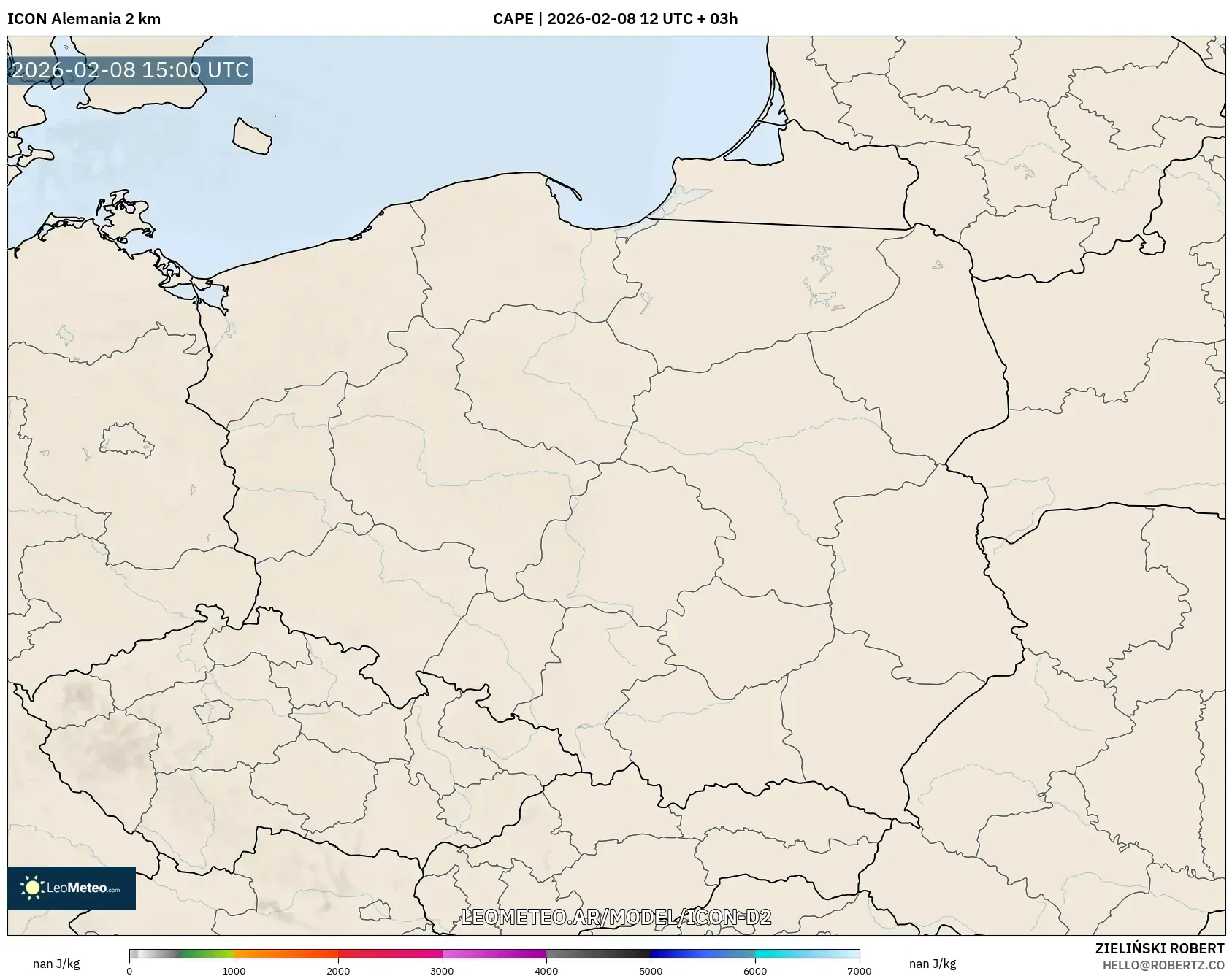 ICON Alemania 2 km model - Polonia, CAPE