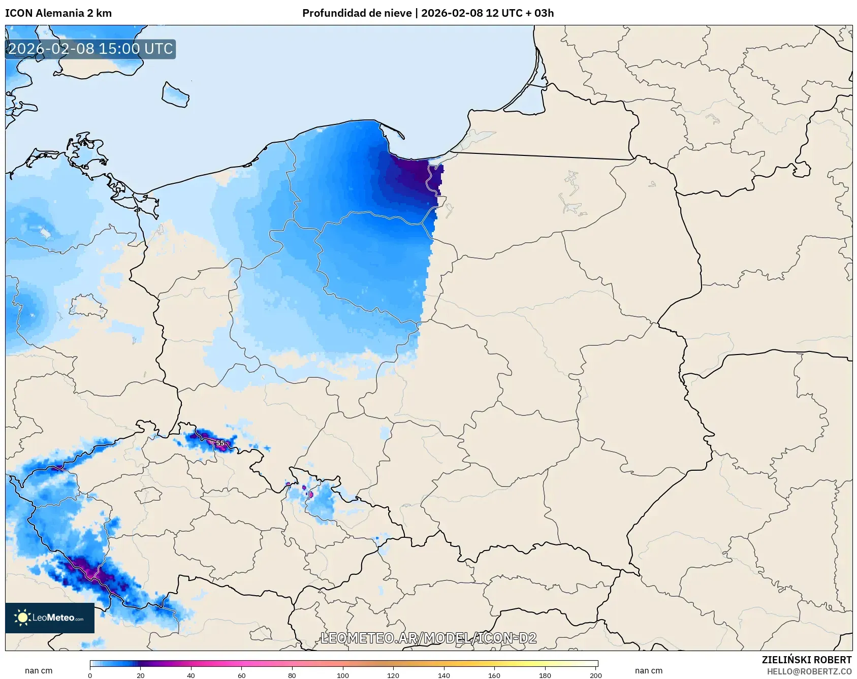 ICON Alemania 2 km model - Polonia, Profundidad de nieve