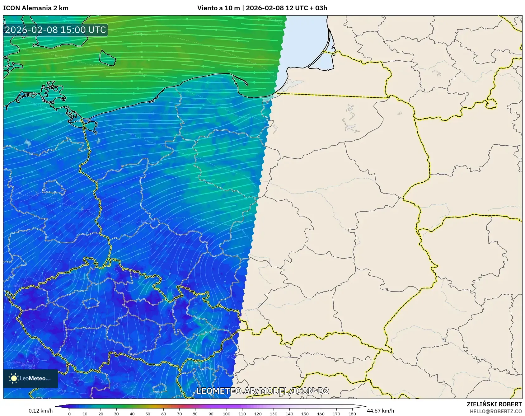 ICON Alemania 2 km model - Polonia, Viento a 10 m