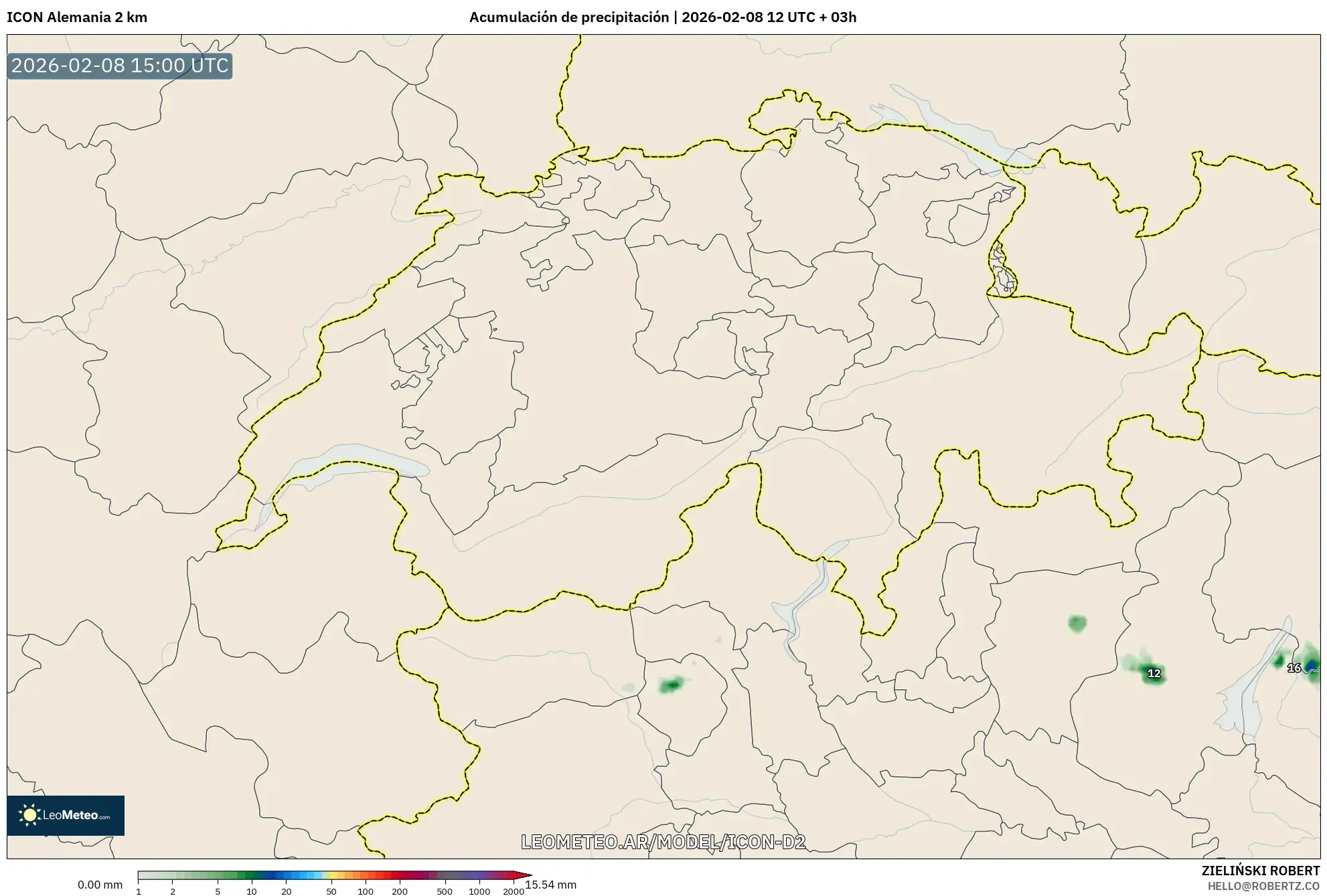 ICON Alemania 2 km model - Suiza, Acumulación de precipitación