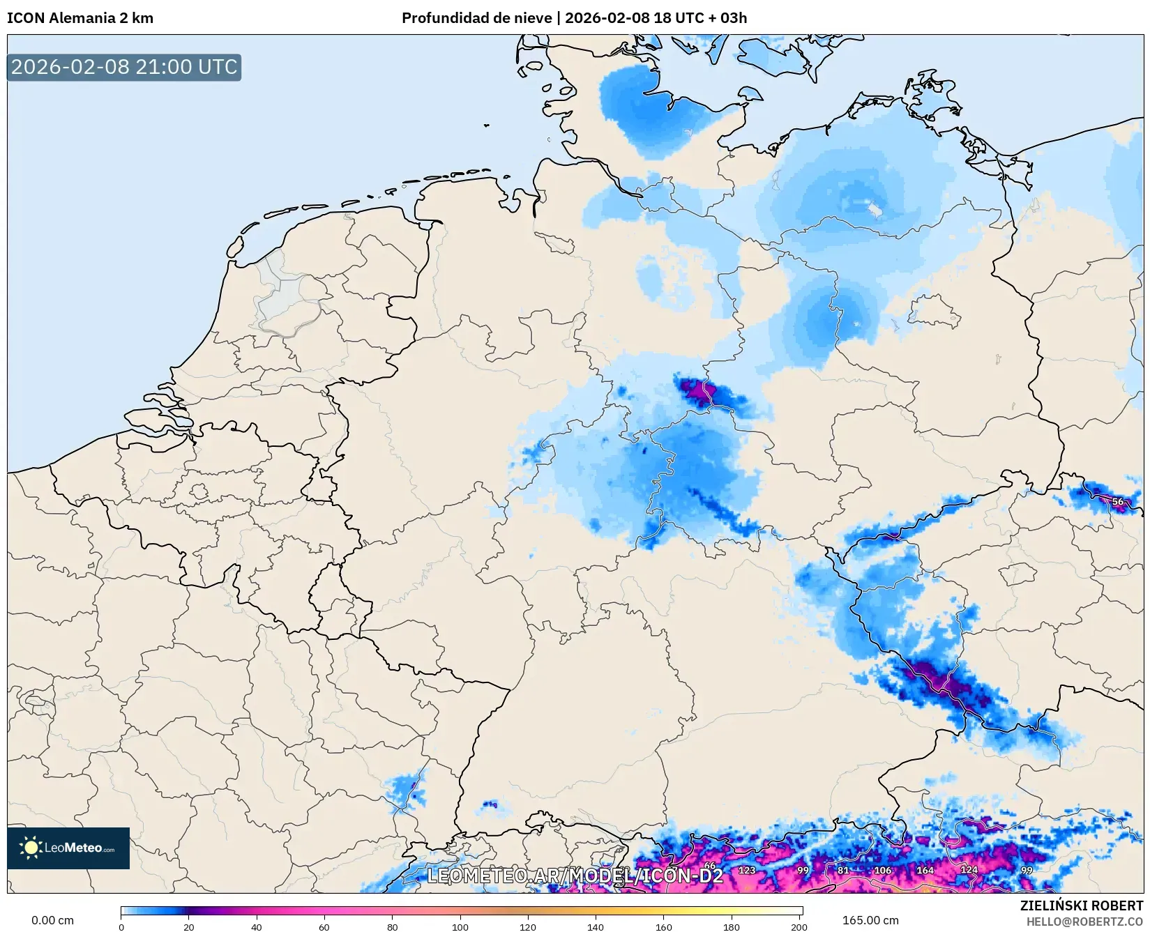 ICON Alemania 2 km model - Alemania, Profundidad de nieve
