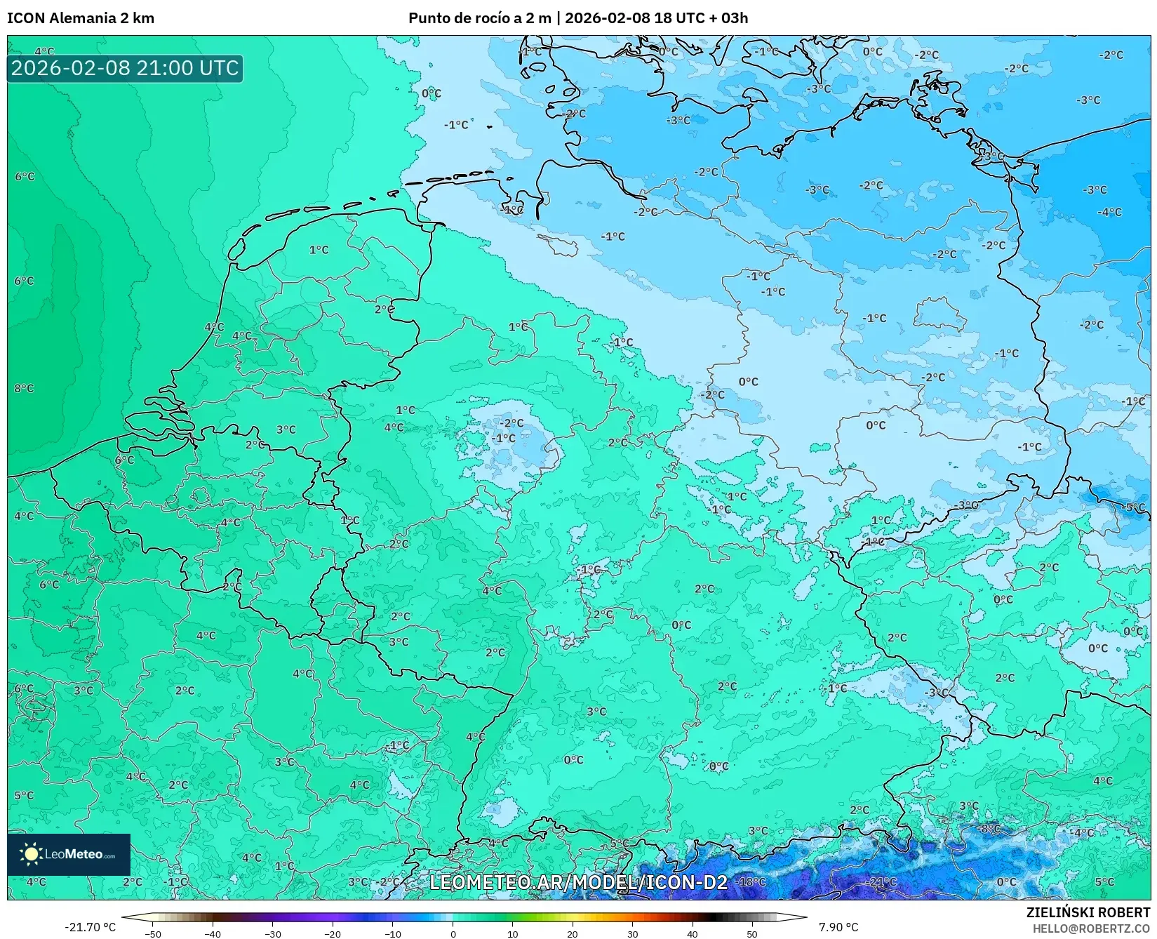ICON Alemania 2 km model - Alemania, Punto de rocío a 2 m