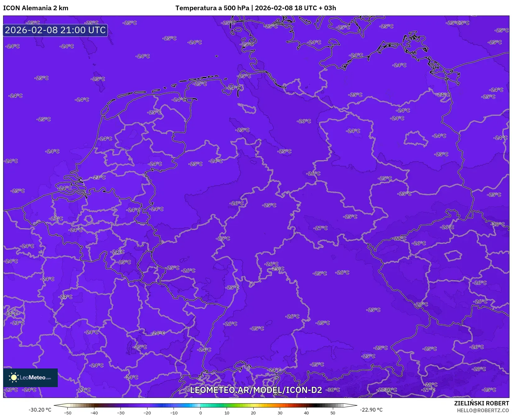 ICON Alemania 2 km model - Alemania, Temperatura a 500 hPa