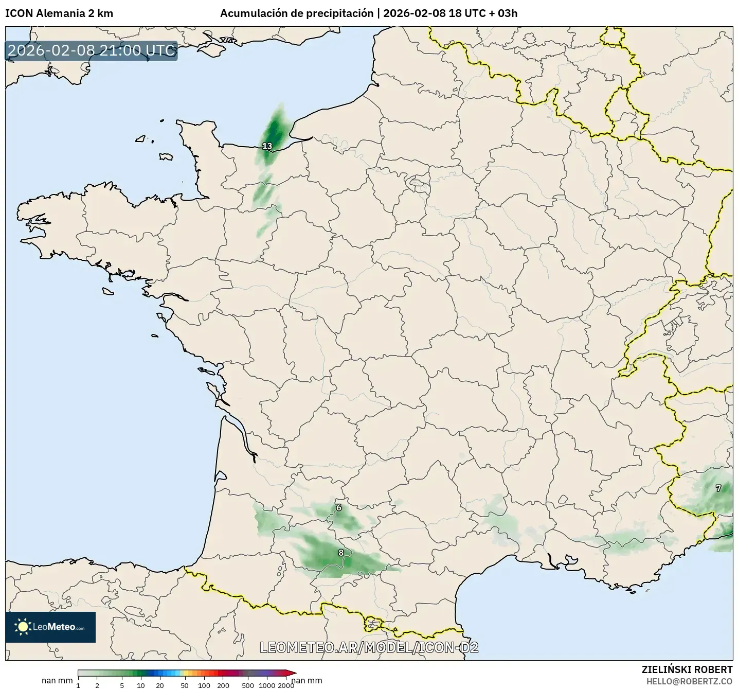 ICON Alemania 2 km model - Francia, Acumulación de precipitación