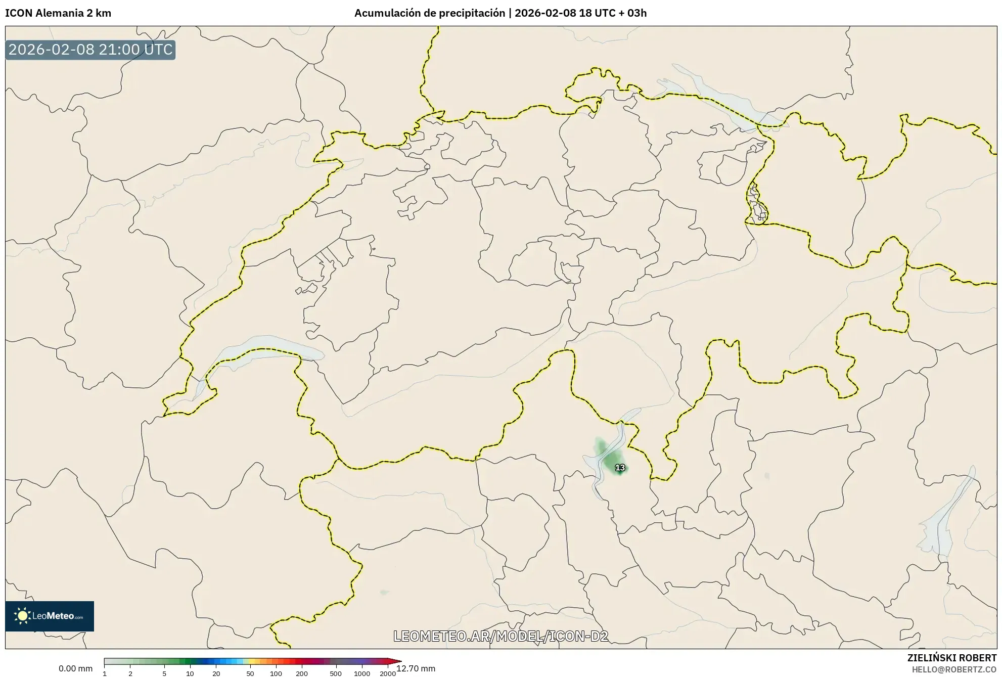 ICON Alemania 2 km model - Suiza, Acumulación de precipitación