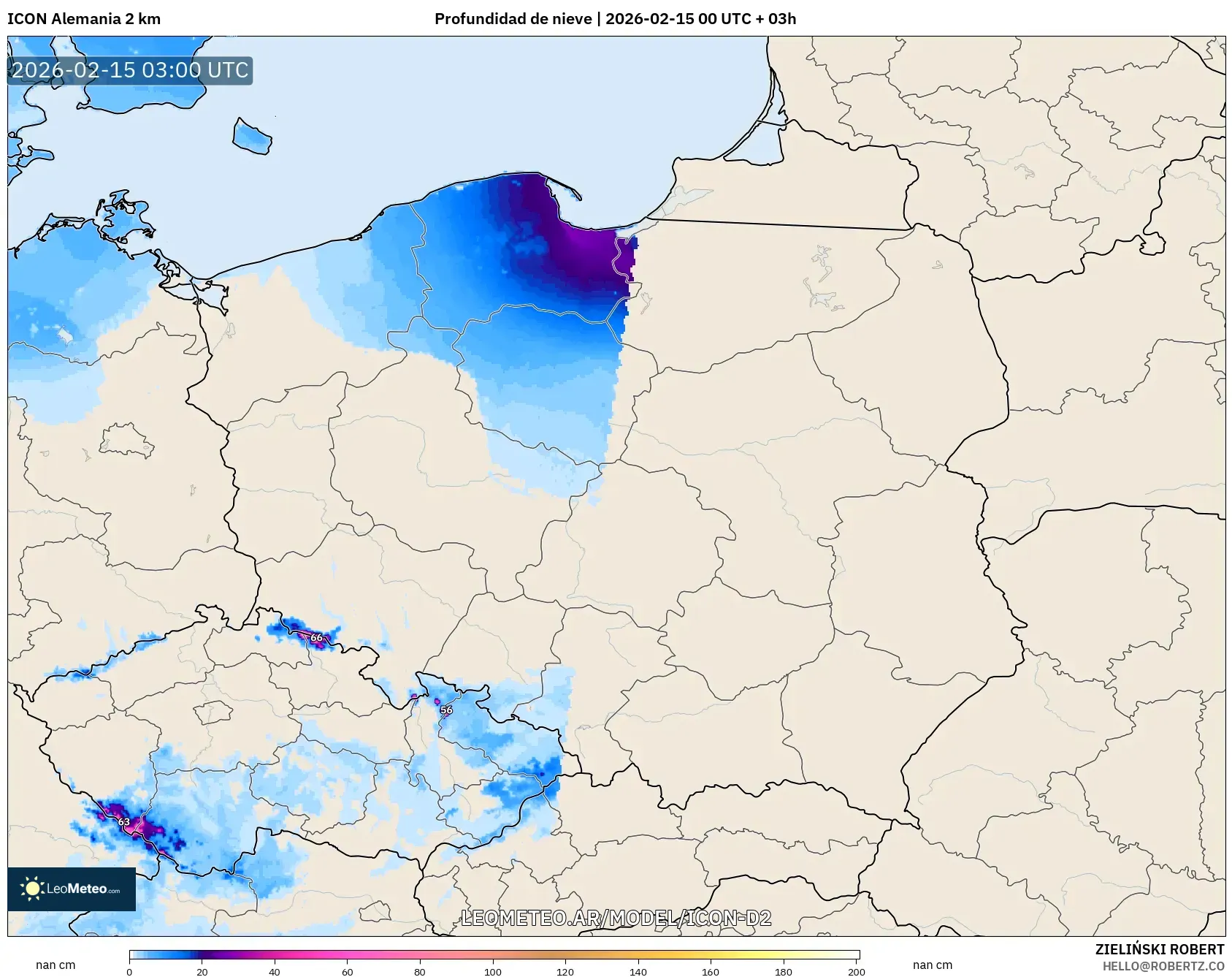 ICON Alemania 2 km model - Polonia, Profundidad de nieve