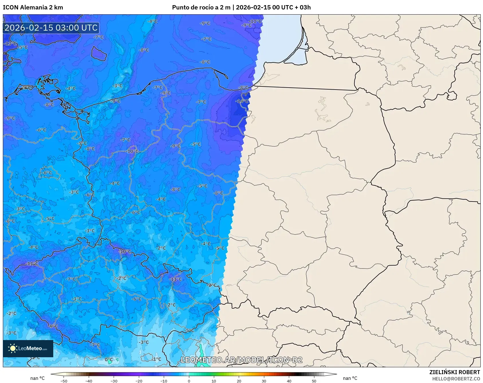 ICON Alemania 2 km model - Polonia, Punto de rocío a 2 m