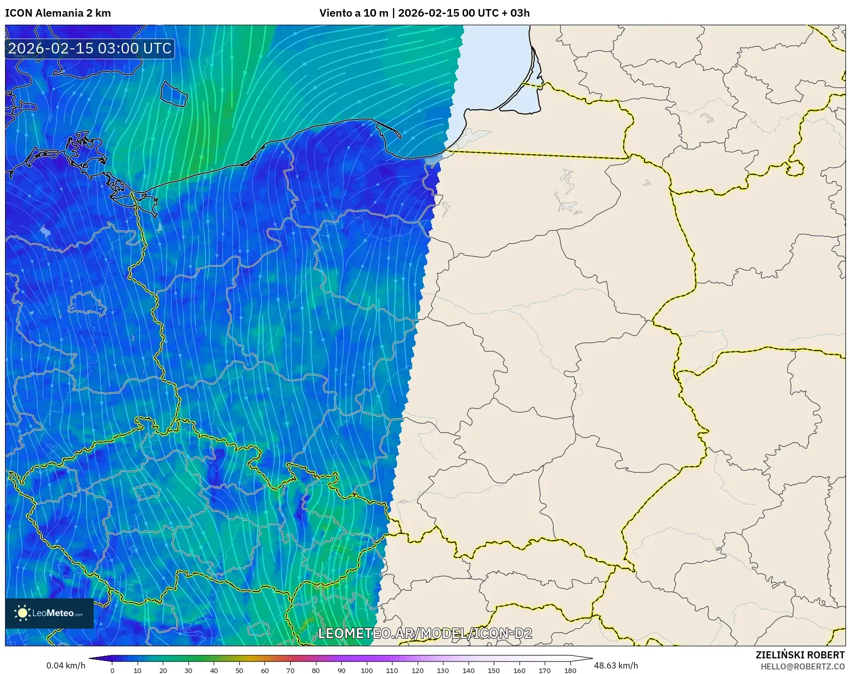 ICON Alemania 2 km model - Polonia, Viento a 10 m
