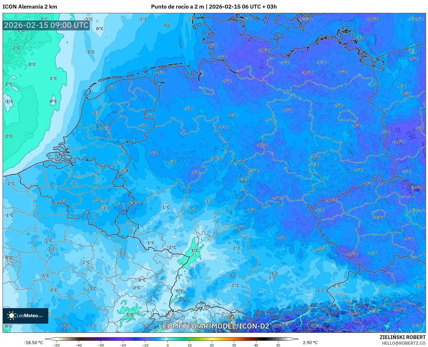 ICON Alemania 2 km model - Alemania, Punto de rocío a 2 m