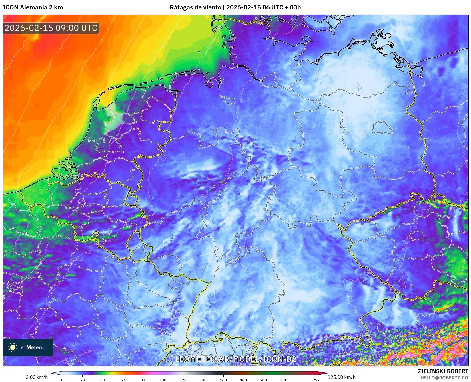 ICON Alemania 2 km model - Alemania, Ráfagas de viento