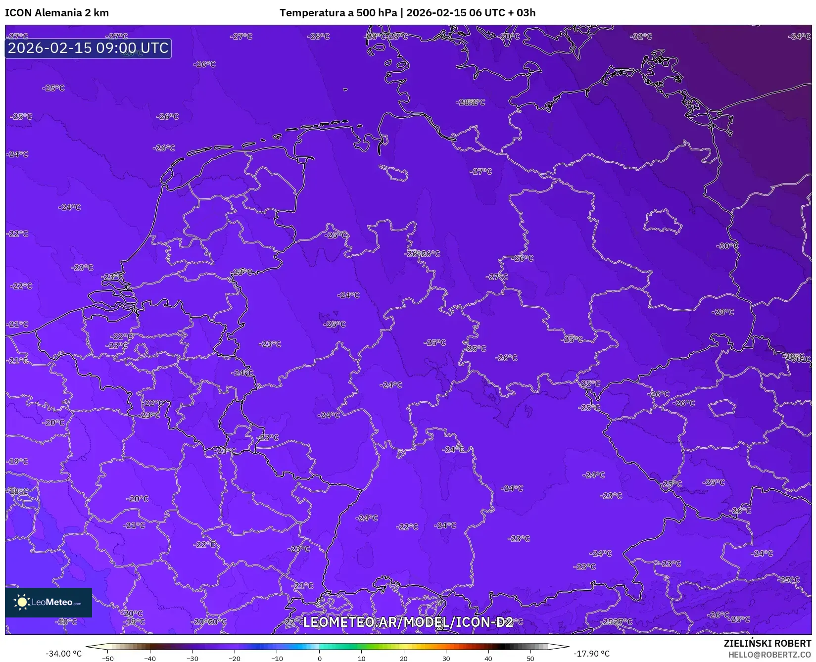 ICON Alemania 2 km model - Alemania, Temperatura a 500 hPa