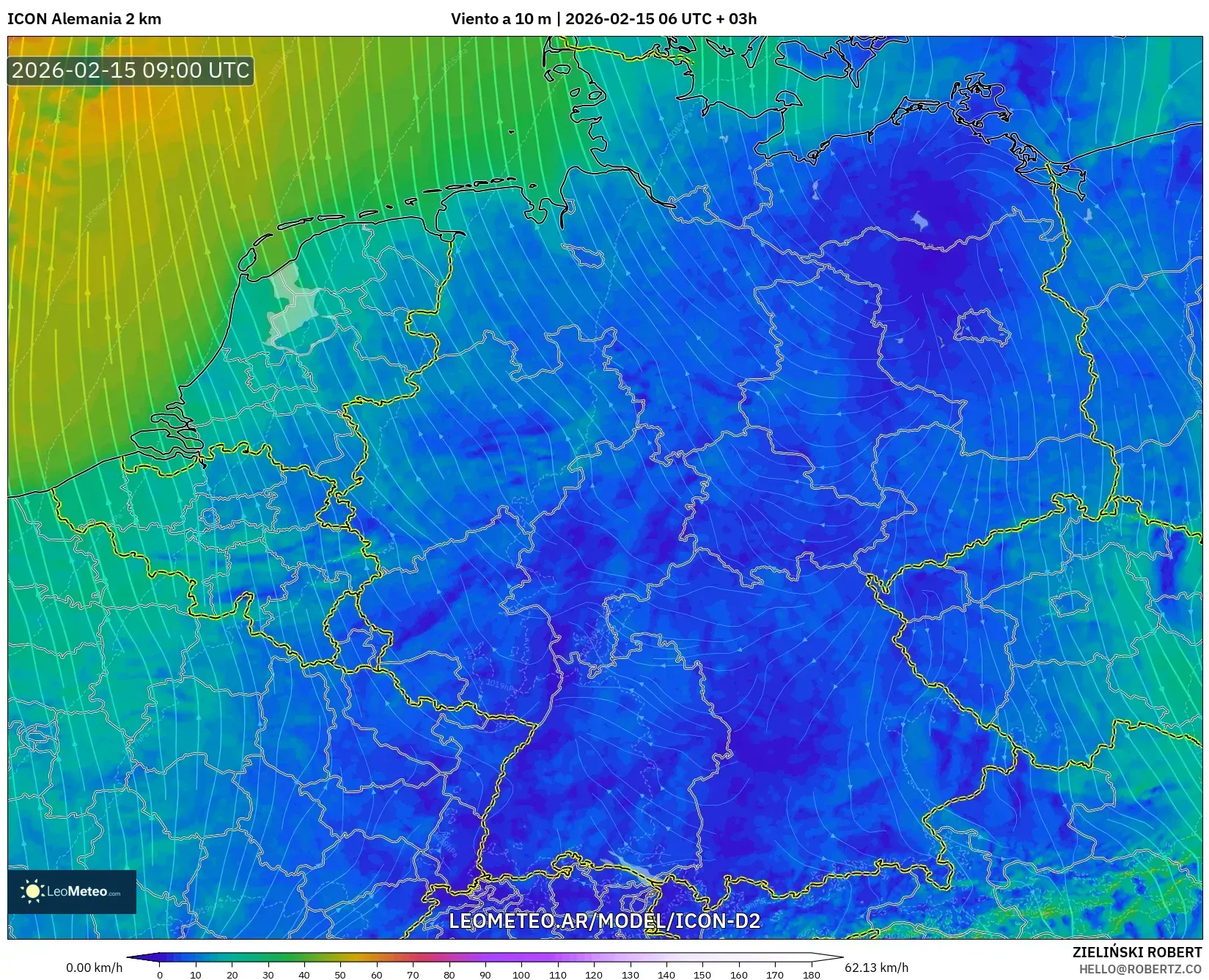 ICON Alemania 2 km model - Alemania, Viento a 10 m