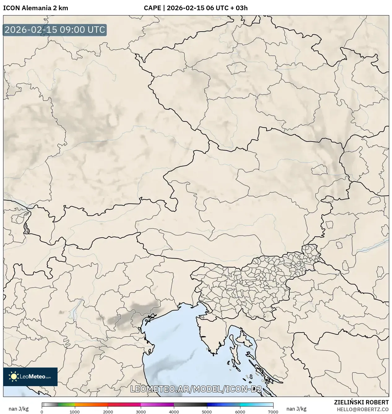 ICON Alemania 2 km model - Austria, CAPE