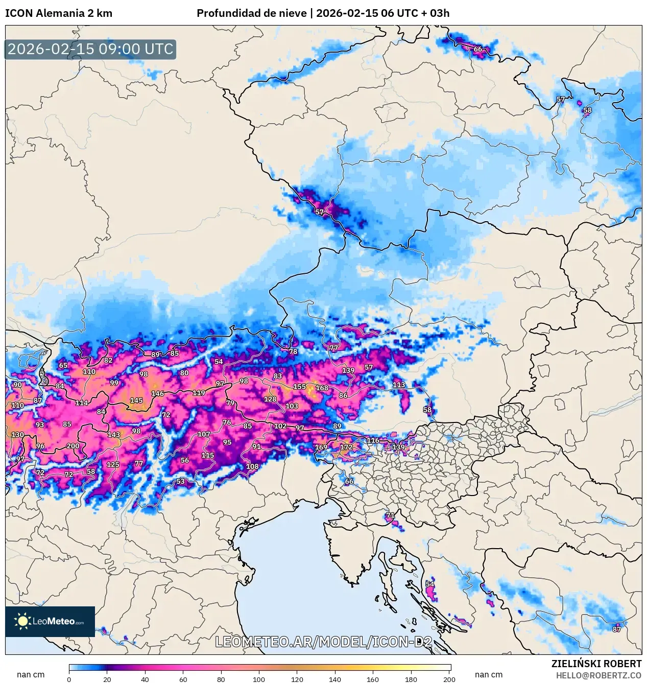 ICON Alemania 2 km model - Austria, Profundidad de nieve