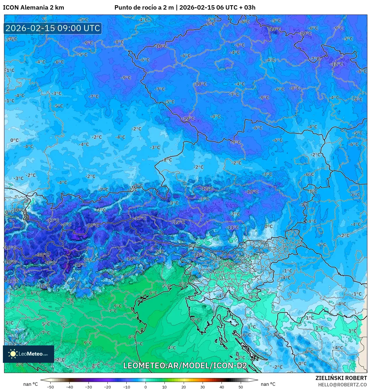 ICON Alemania 2 km model - Austria, Punto de rocío a 2 m
