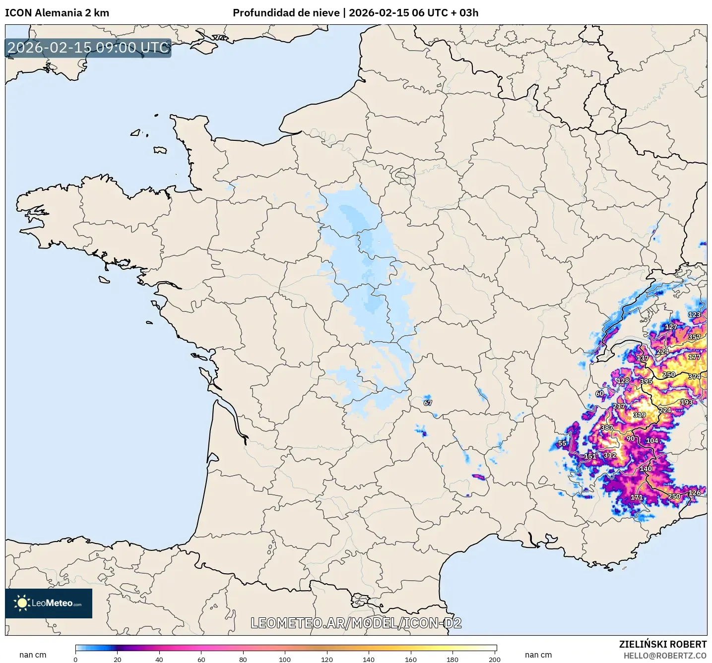 ICON Alemania 2 km model - Francia, Profundidad de nieve