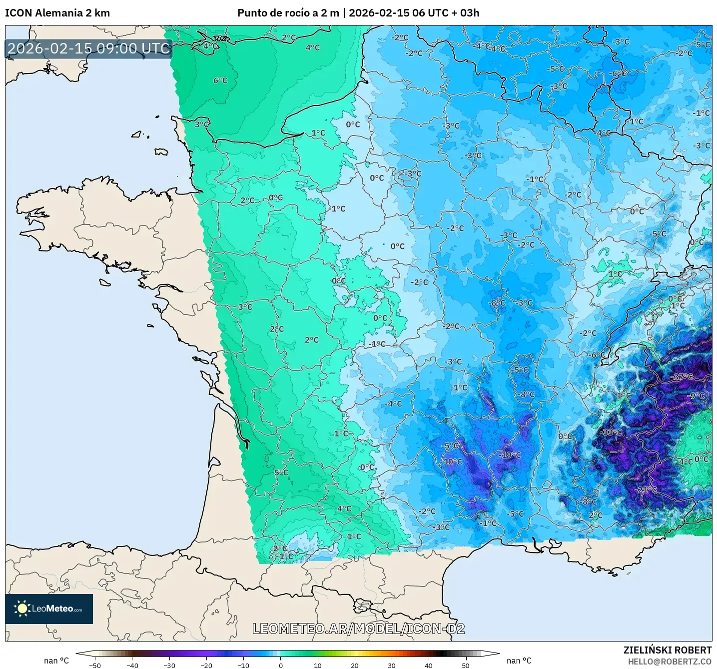 ICON Alemania 2 km model - Francia, Punto de rocío a 2 m