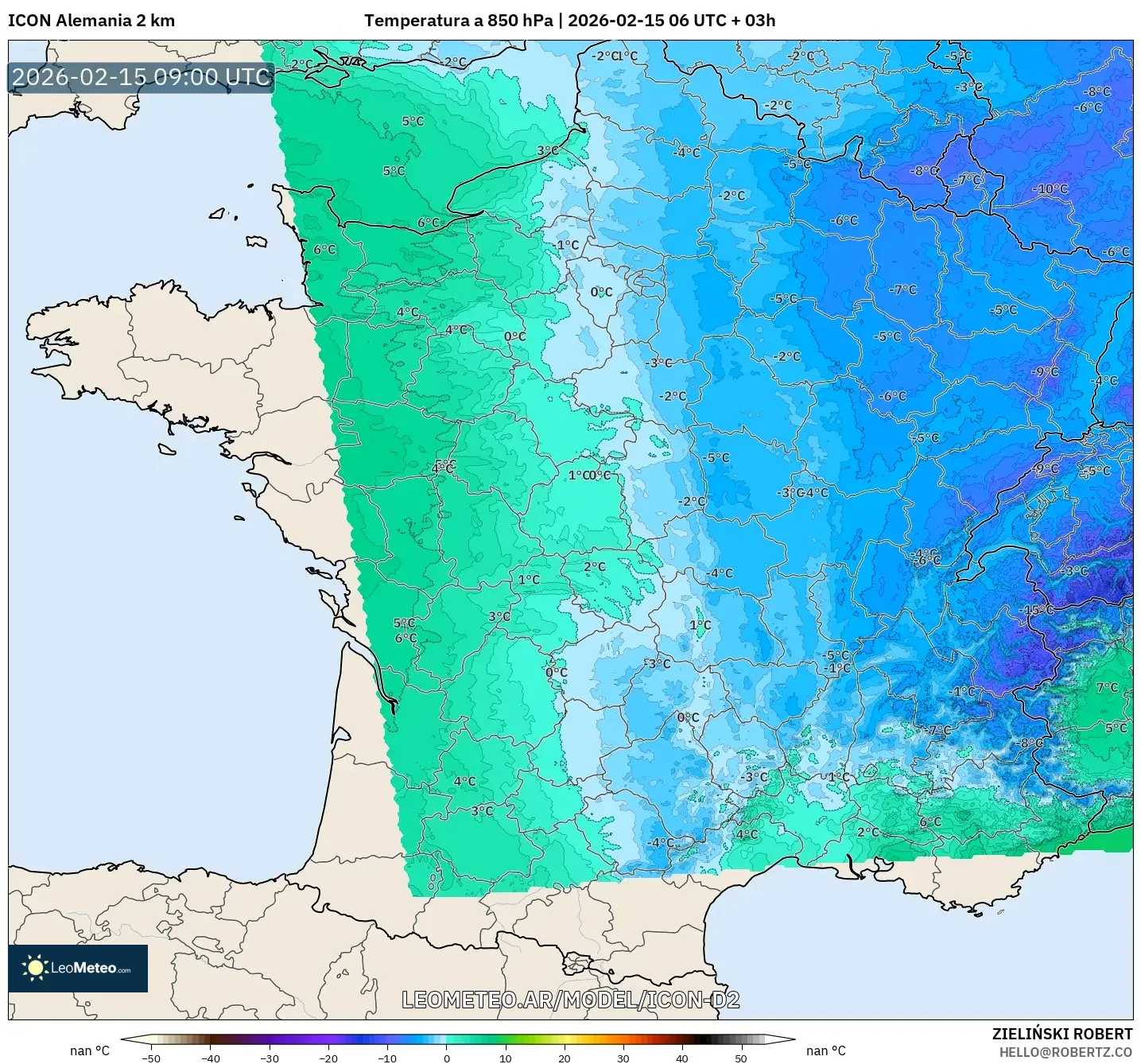 ICON Alemania 2 km model - Francia, Temperatura a 850 hPa
