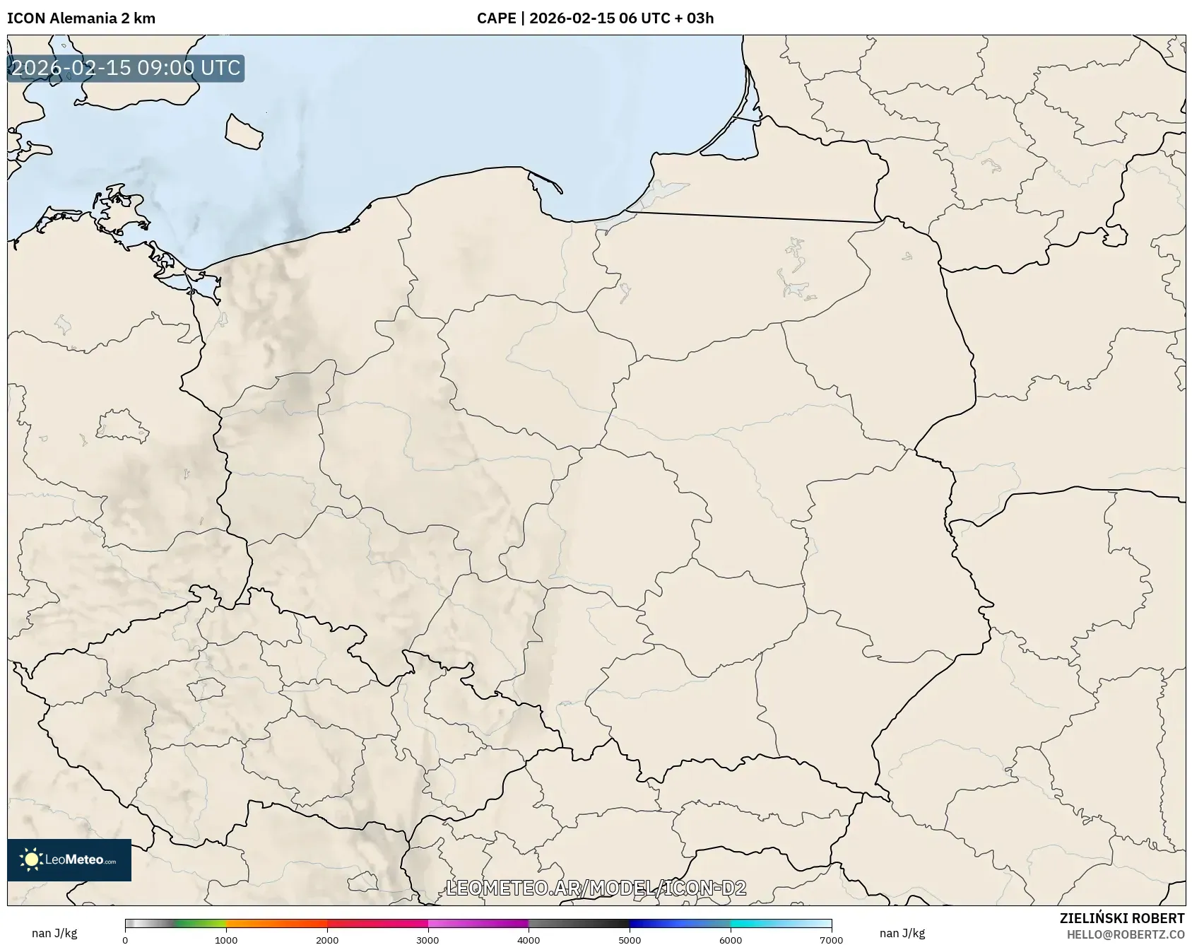 ICON Alemania 2 km model - Polonia, CAPE