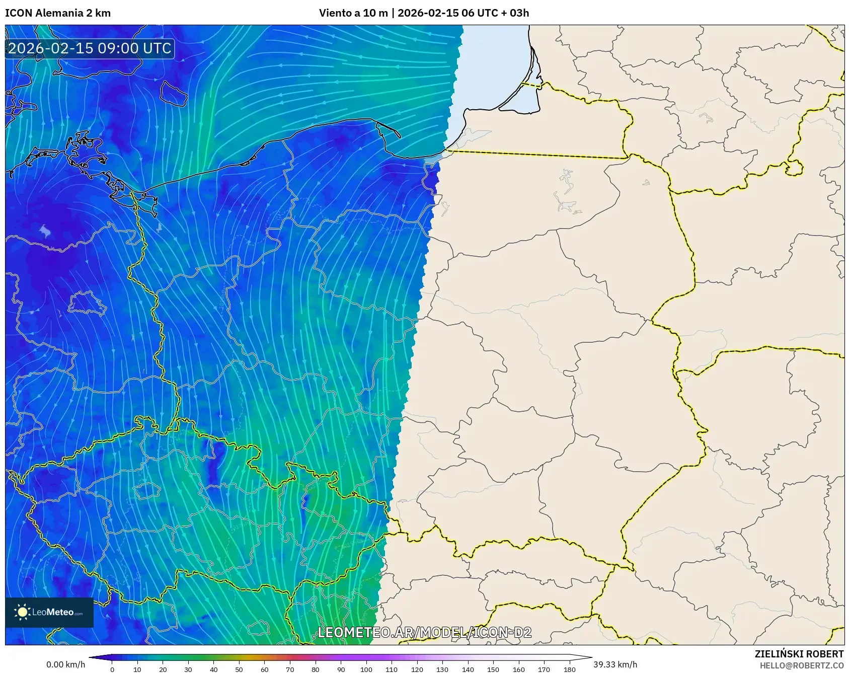 ICON Alemania 2 km model - Polonia, Viento a 10 m