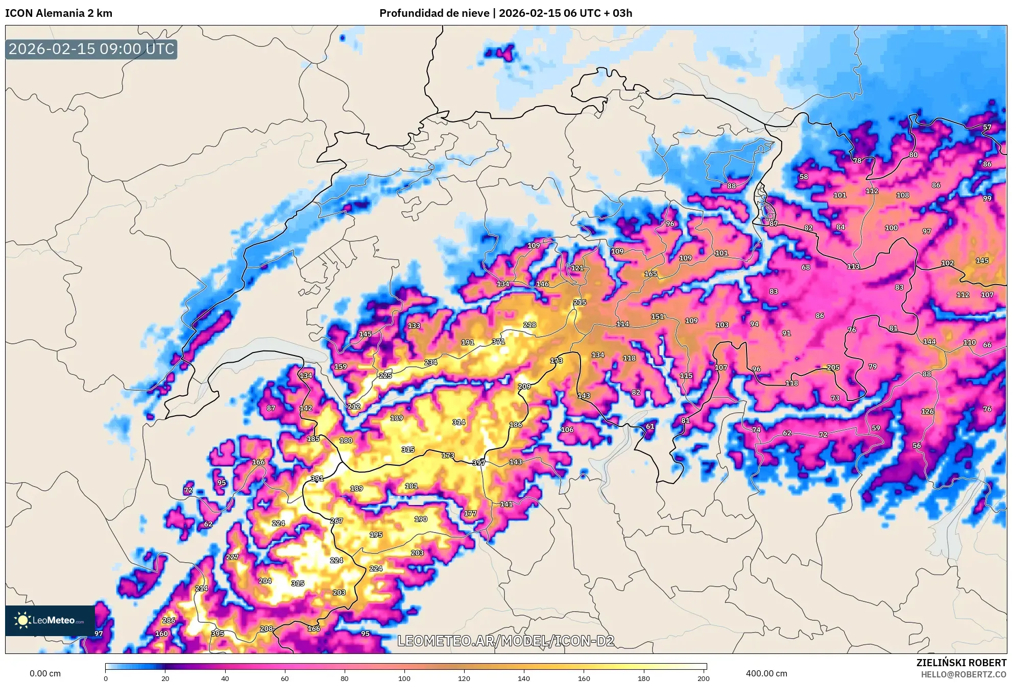ICON Alemania 2 km model - Suiza, Profundidad de nieve