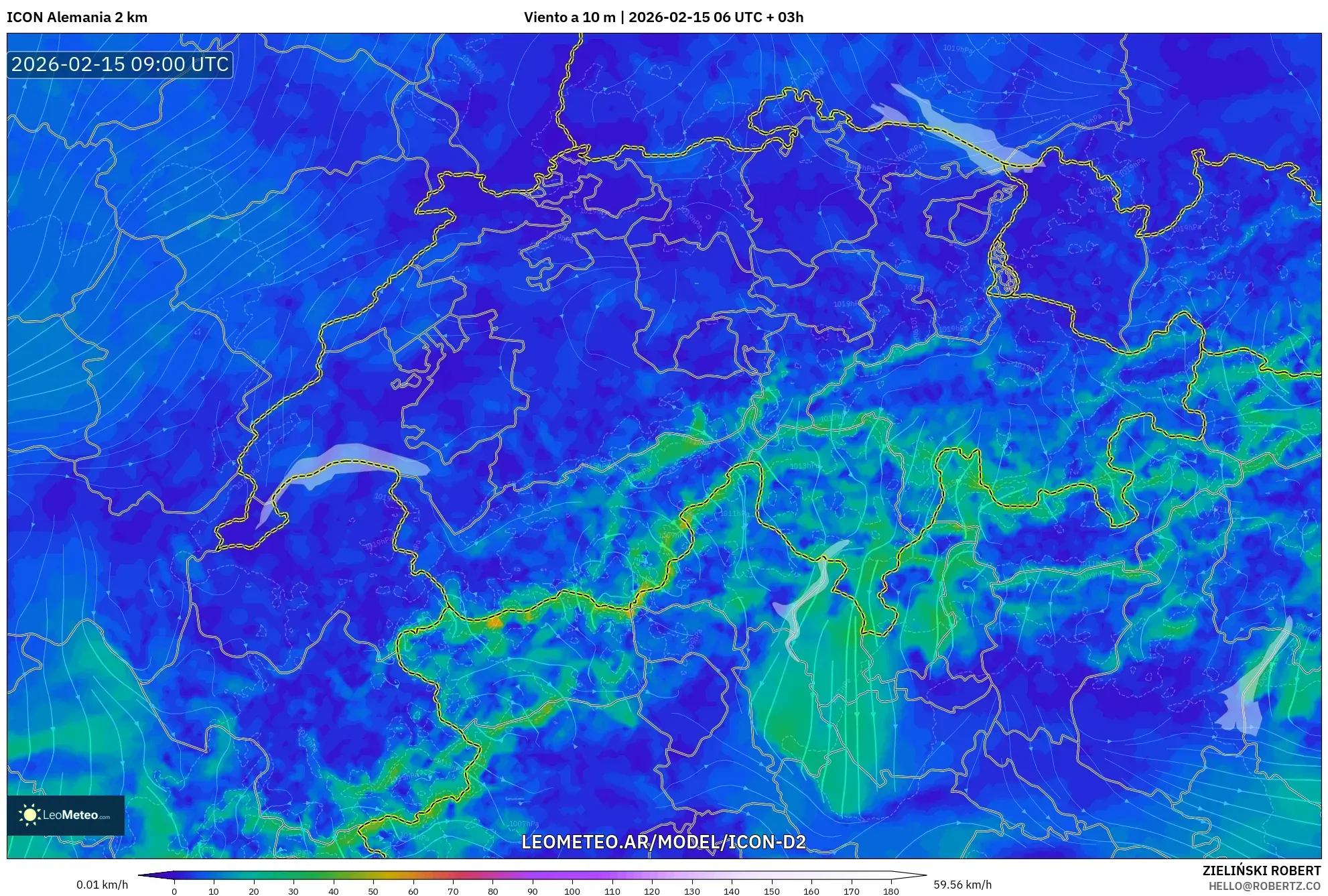 ICON Alemania 2 km model - Suiza, Viento a 10 m