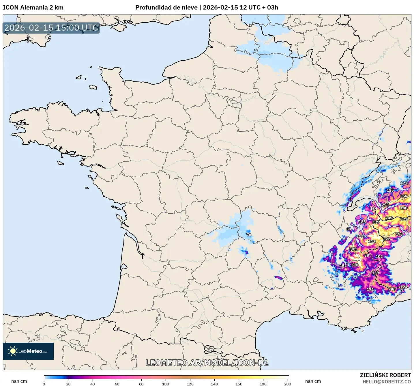 ICON Alemania 2 km model - Francia, Profundidad de nieve