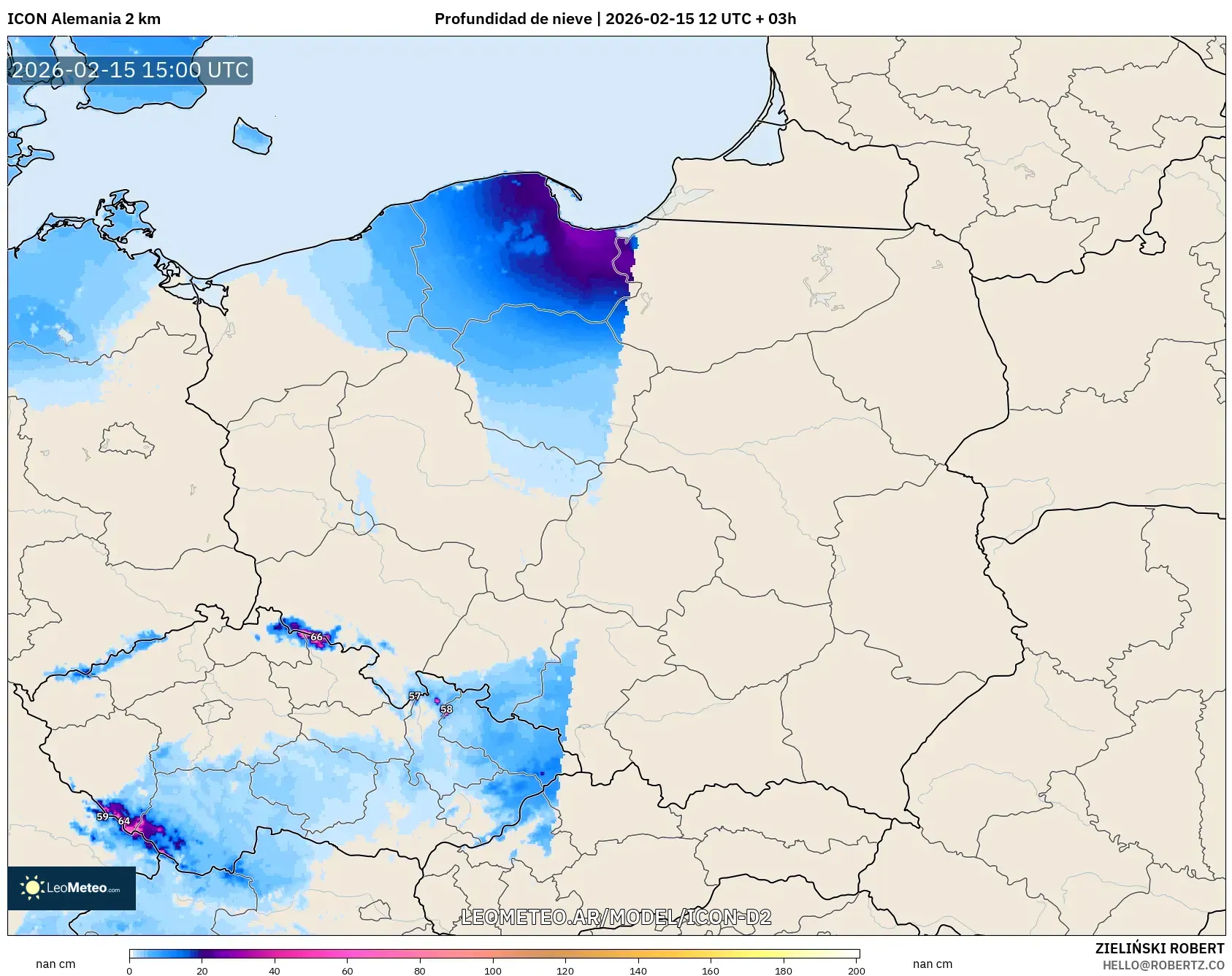 ICON Alemania 2 km model - Polonia, Profundidad de nieve