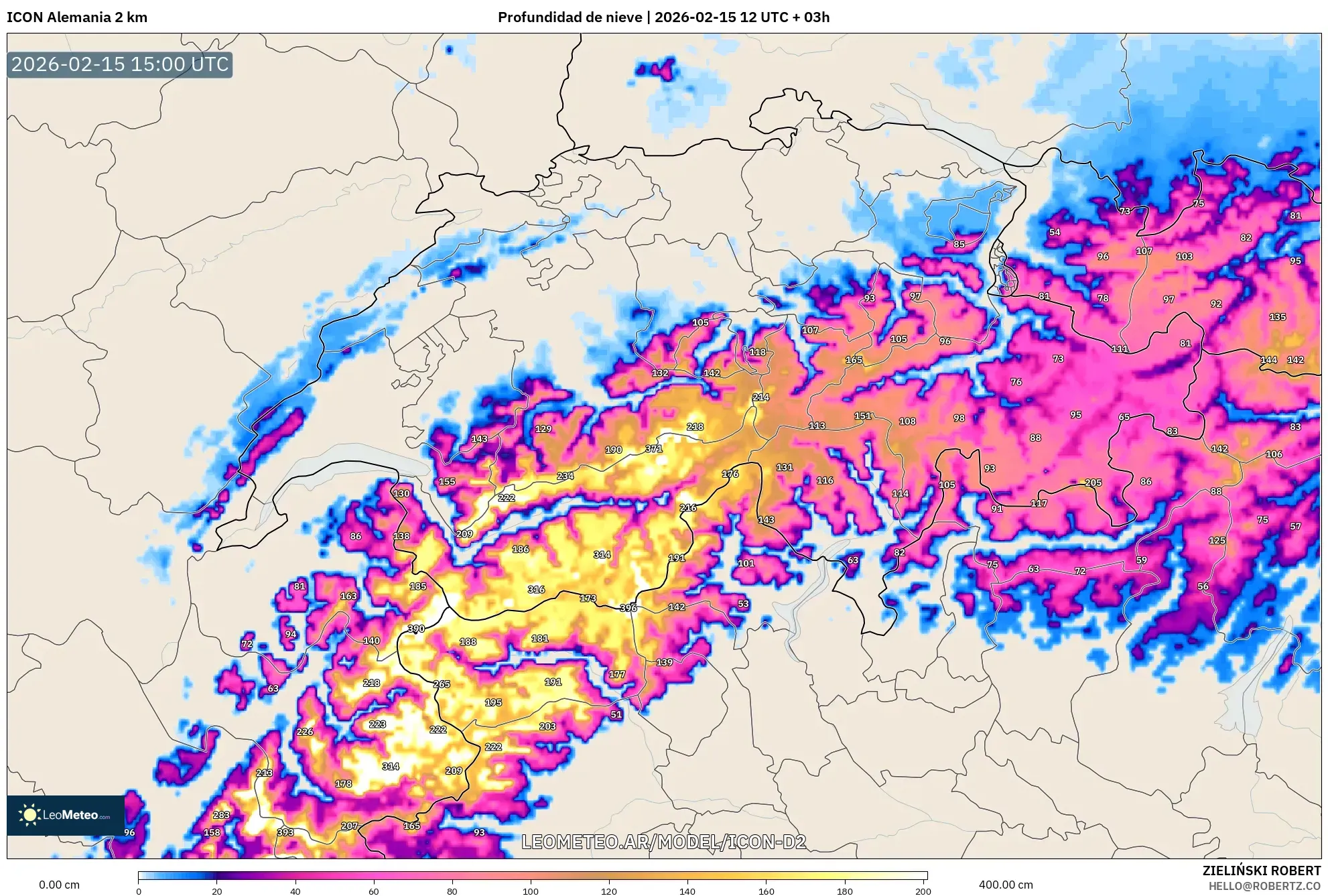 ICON Alemania 2 km model - Suiza, Profundidad de nieve