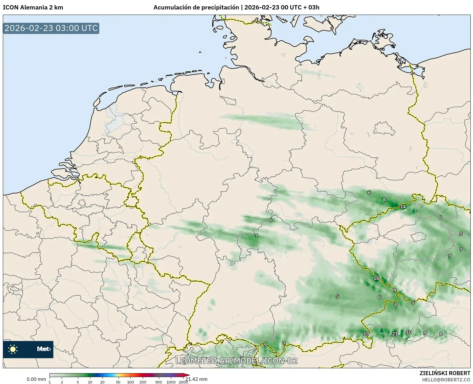 ICON Niemcy 2 km model - Niemcy, Suma opadów