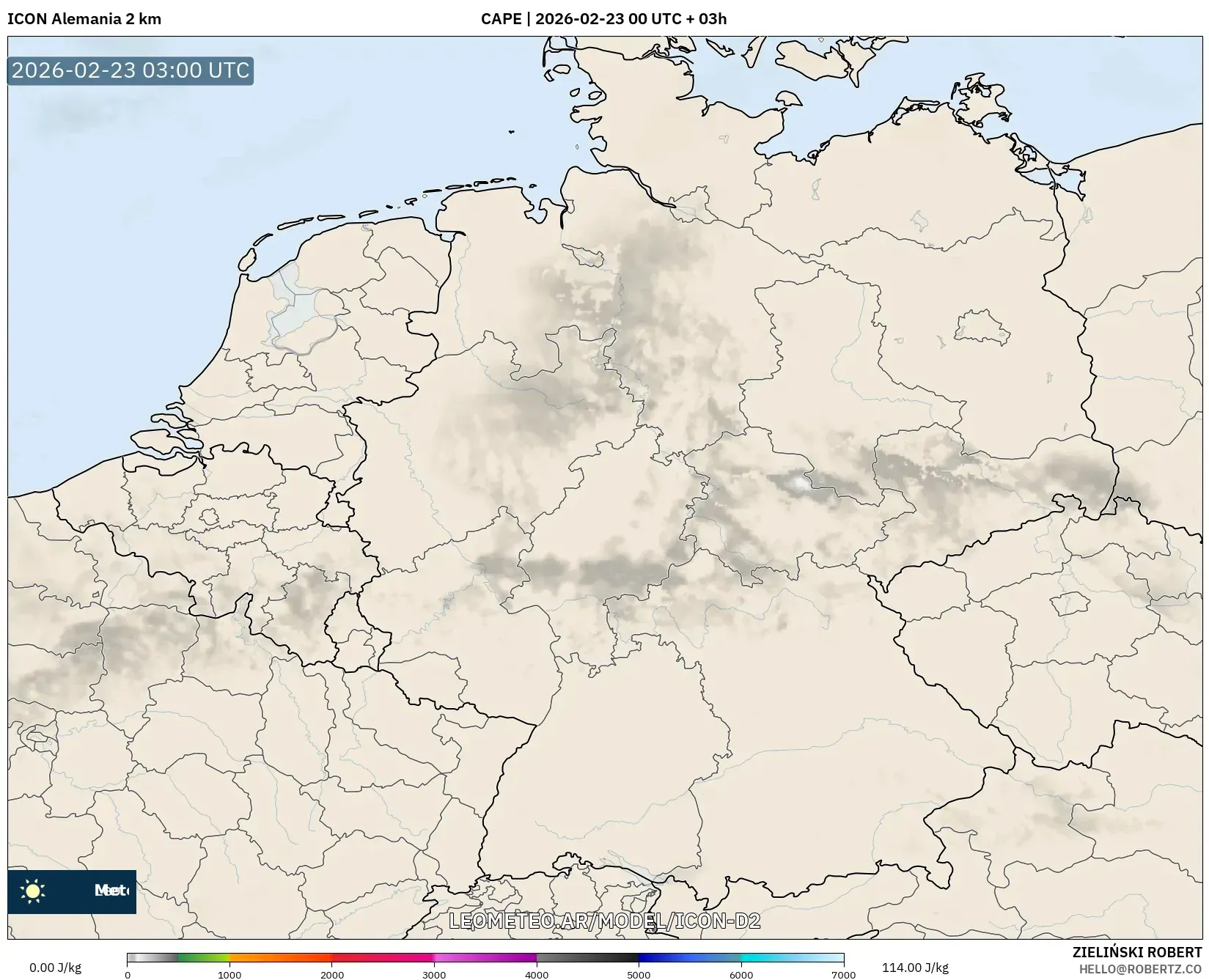 ICON Niemcy 2 km model - Niemcy, CAPE