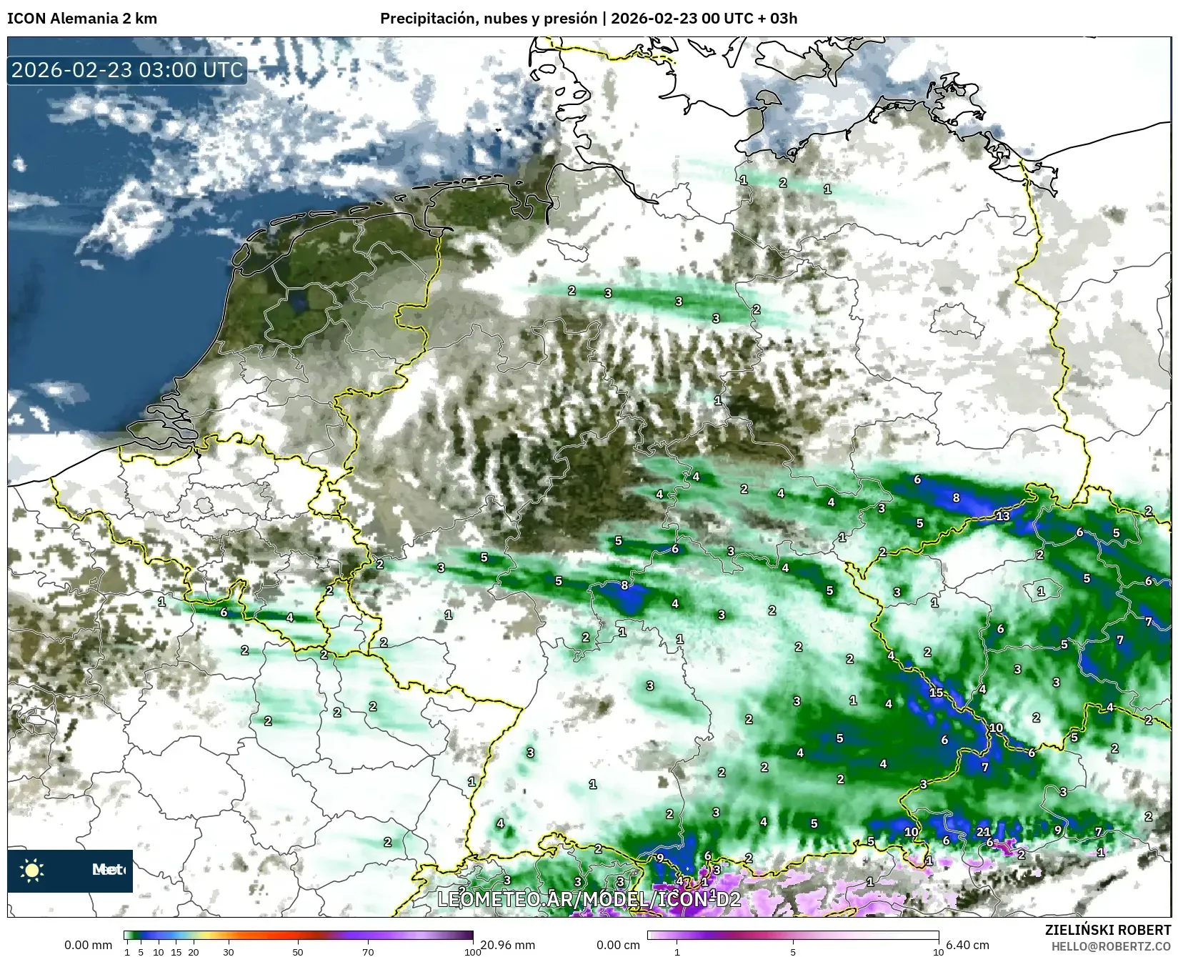 ICON Niemcy 2 km model - Niemcy, Opady, chmury i ciśnienie