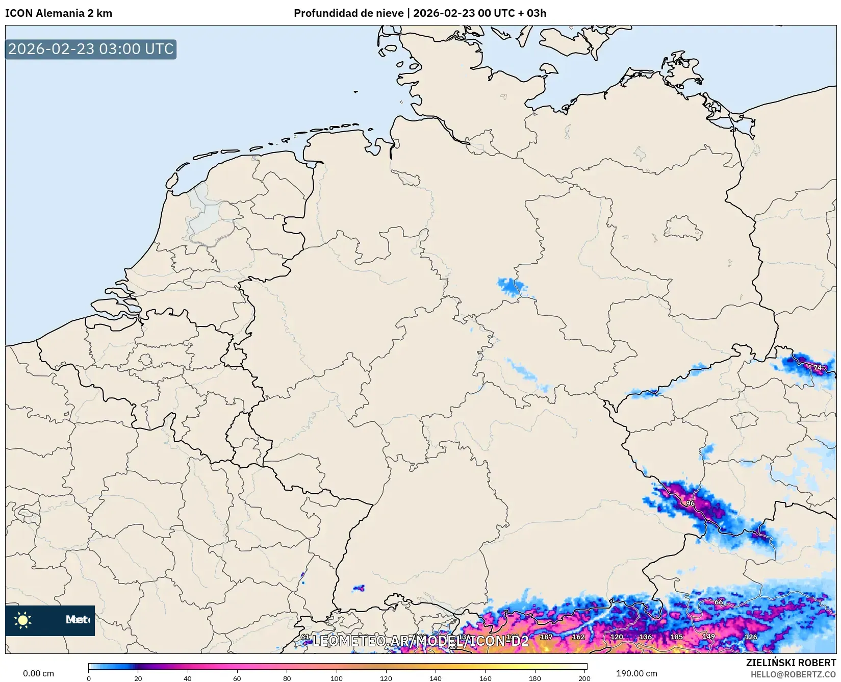 ICON Niemcy 2 km model - Niemcy, Pokrywa śnieżna