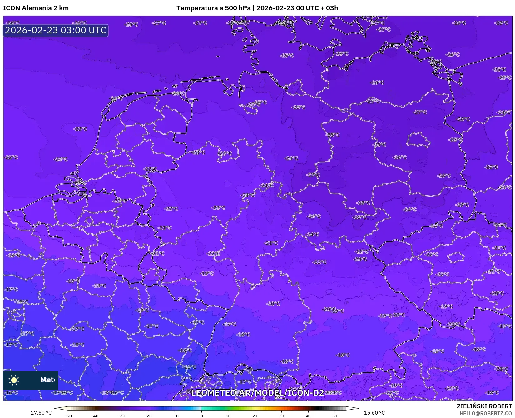 ICON Niemcy 2 km model - Niemcy, Temperatura na 500 hPa