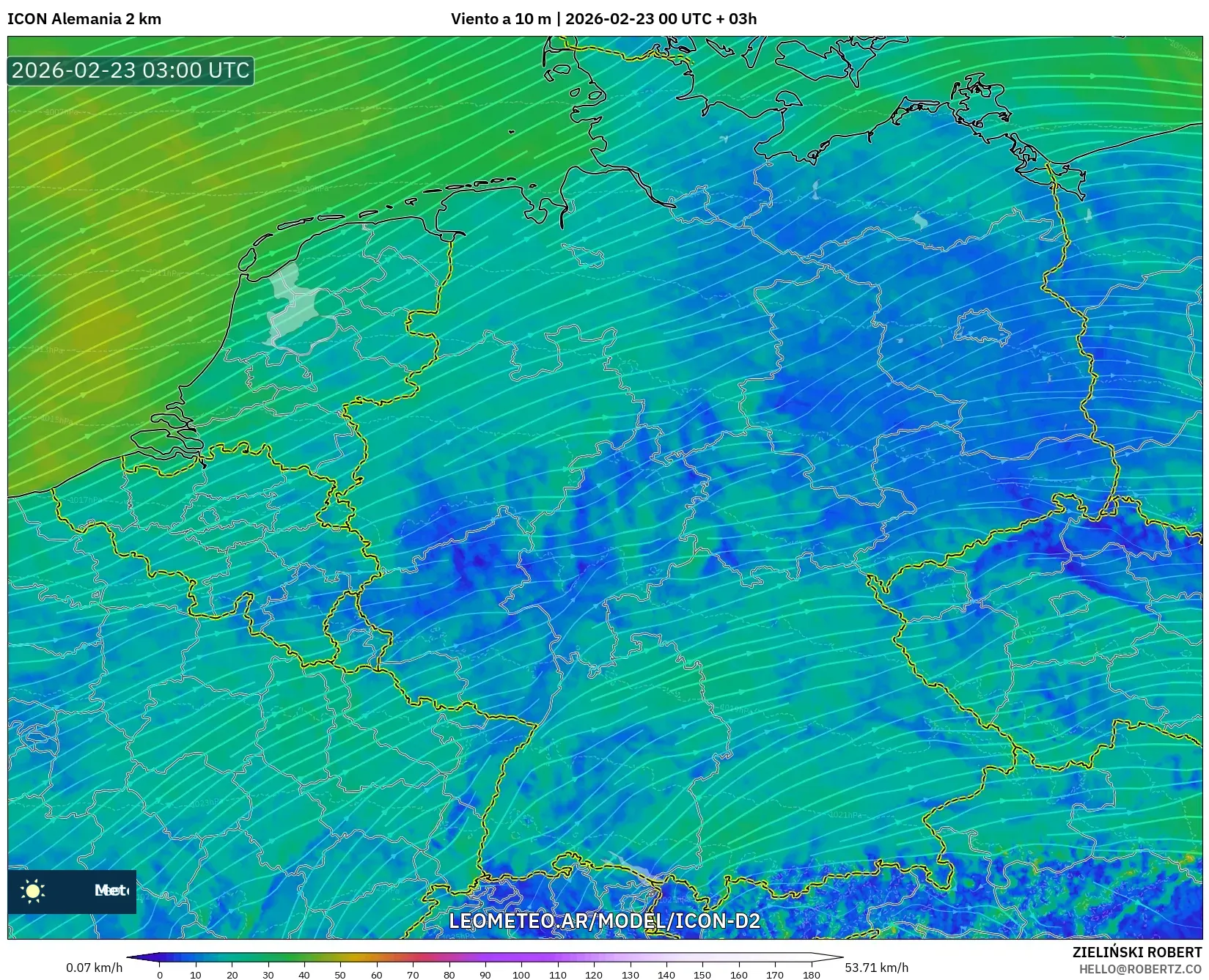 ICON Niemcy 2 km model - Niemcy, Wiatr na 10 m