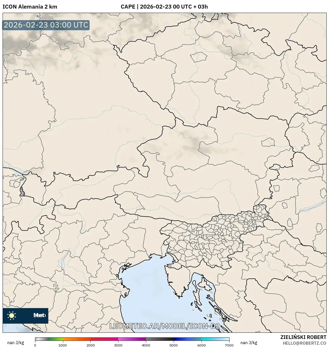 ICON Niemcy 2 km model - Austria, CAPE