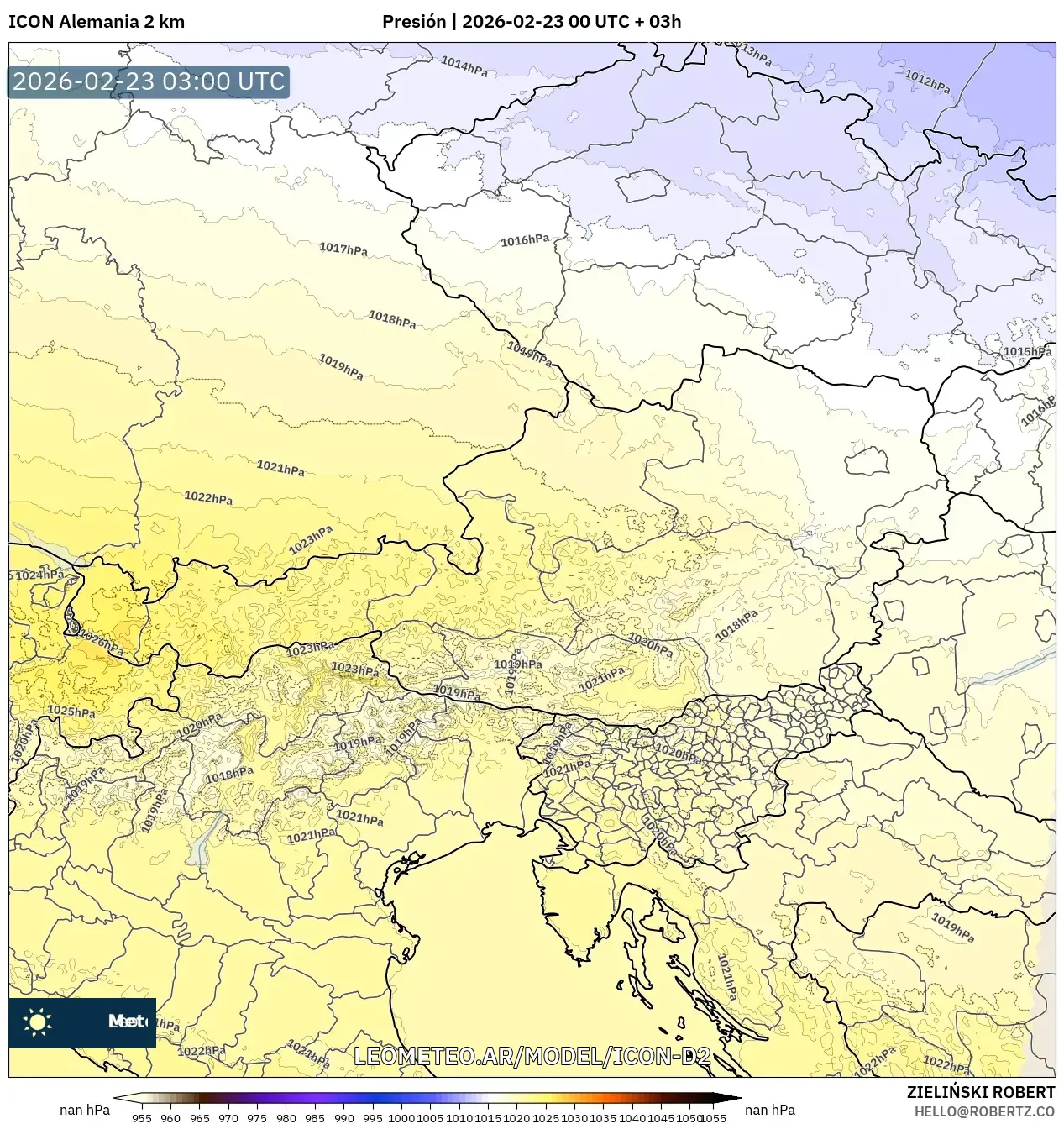 ICON Niemcy 2 km model - Austria, Ciśnienie