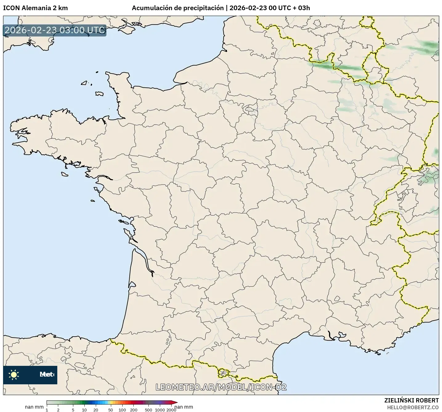 ICON Niemcy 2 km model - Francja, Suma opadów