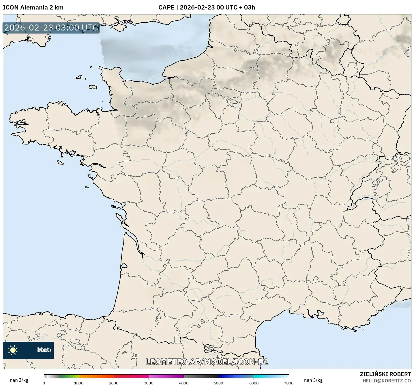 ICON Niemcy 2 km model - Francja, CAPE