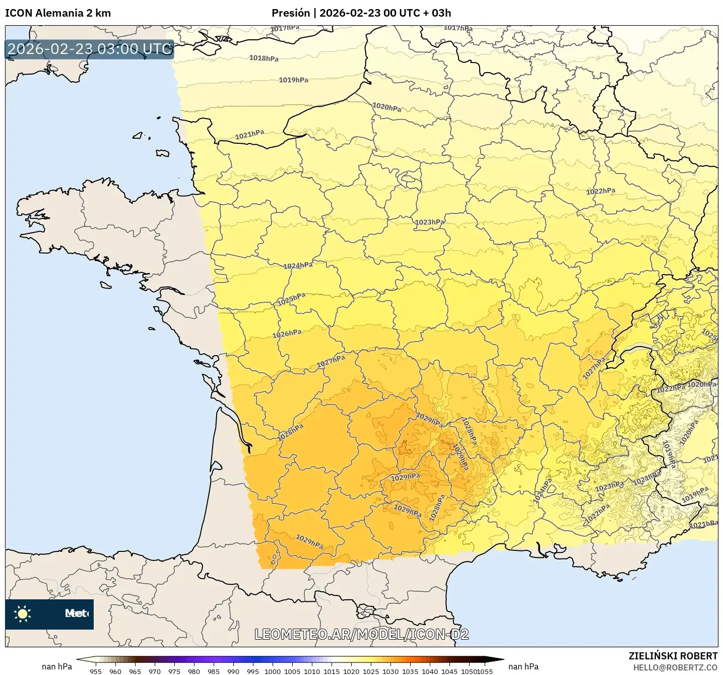 ICON Niemcy 2 km model - Francja, Ciśnienie