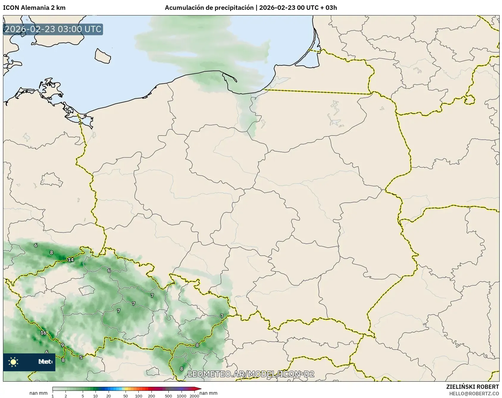 ICON Niemcy 2 km model - Polska, Suma opadów
