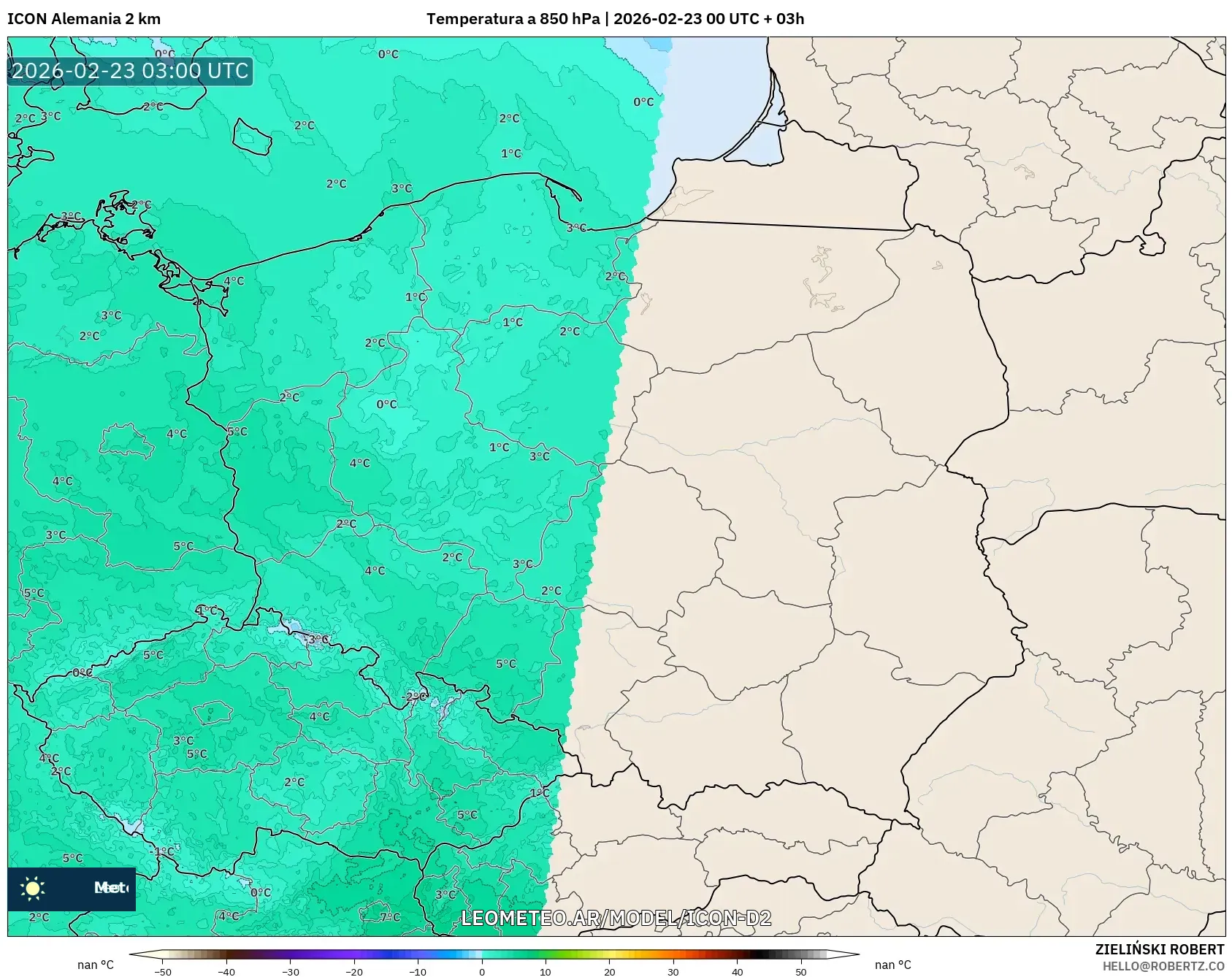 ICON Niemcy 2 km model - Polska, Temperatura na 850 hPa
