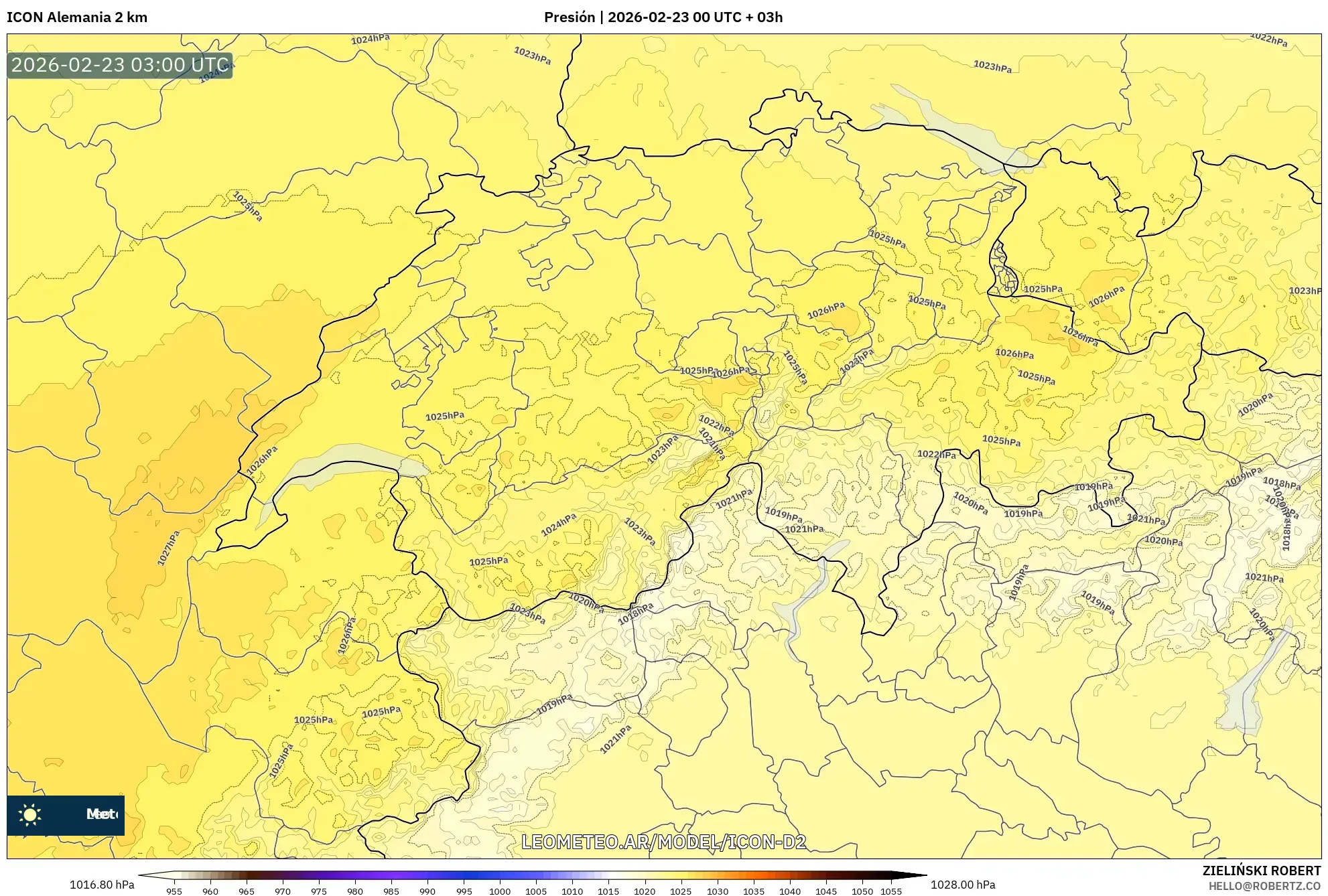 ICON Niemcy 2 km model - Szwajcaria, Ciśnienie