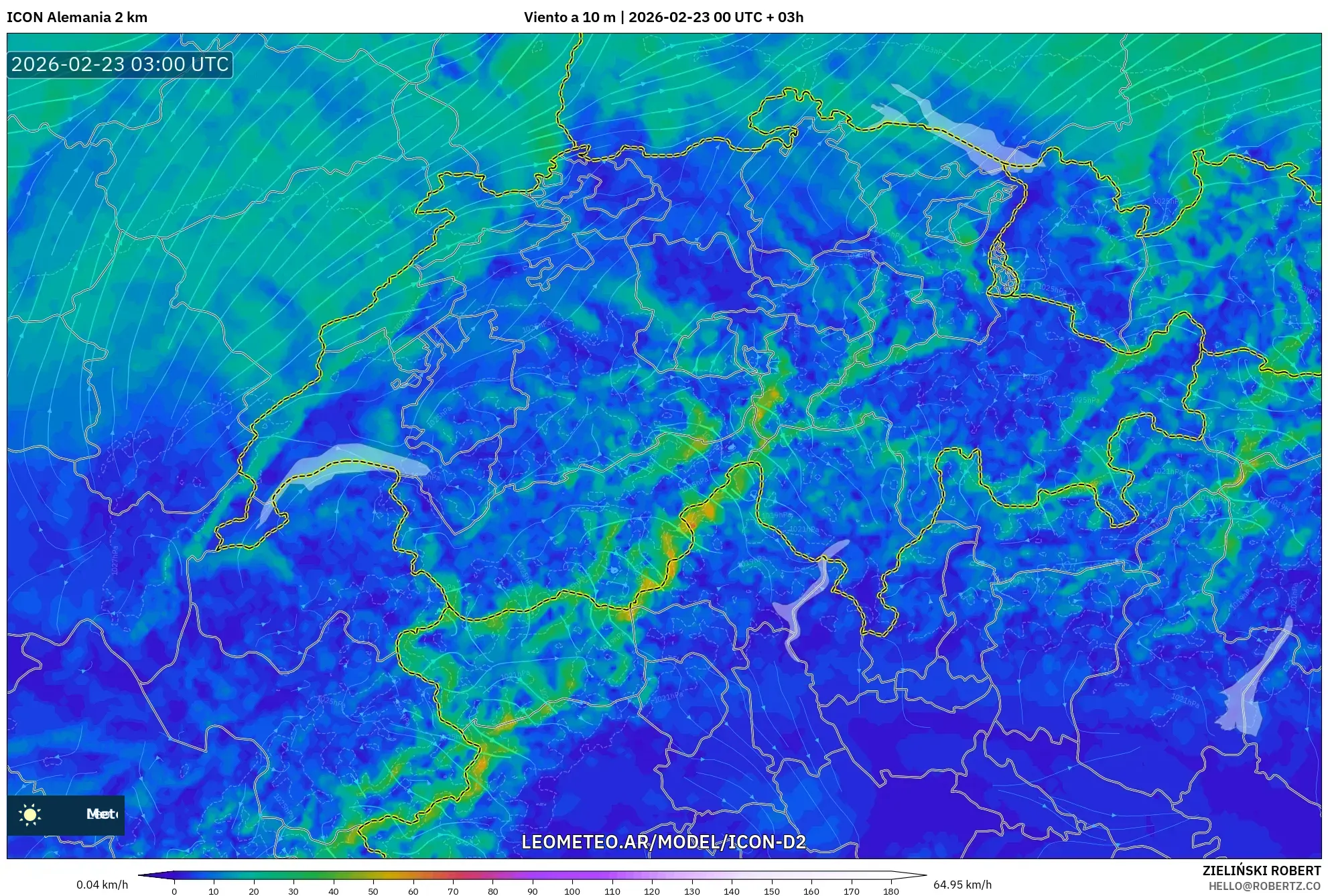 ICON Niemcy 2 km model - Szwajcaria, Wiatr na 10 m