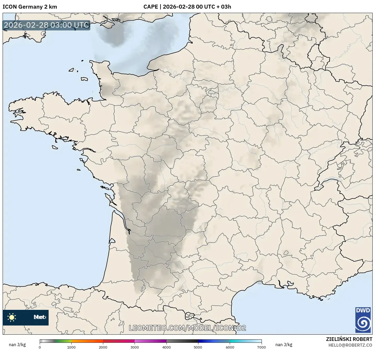ICON Alemania 2 km model - Francia, CAPE
